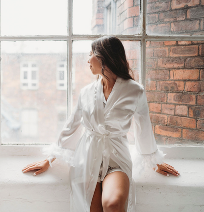 Luxury White Feather Sleeved Robe